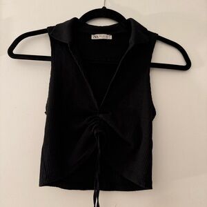 Women’s Zara Black Collared Crop Top | going out top small